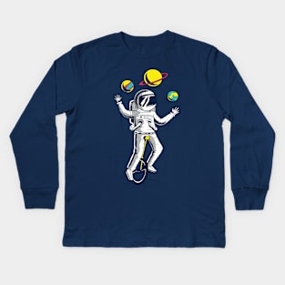 space astronaut wearing suite playing with plants Kids Long Sleeve T-Shirt